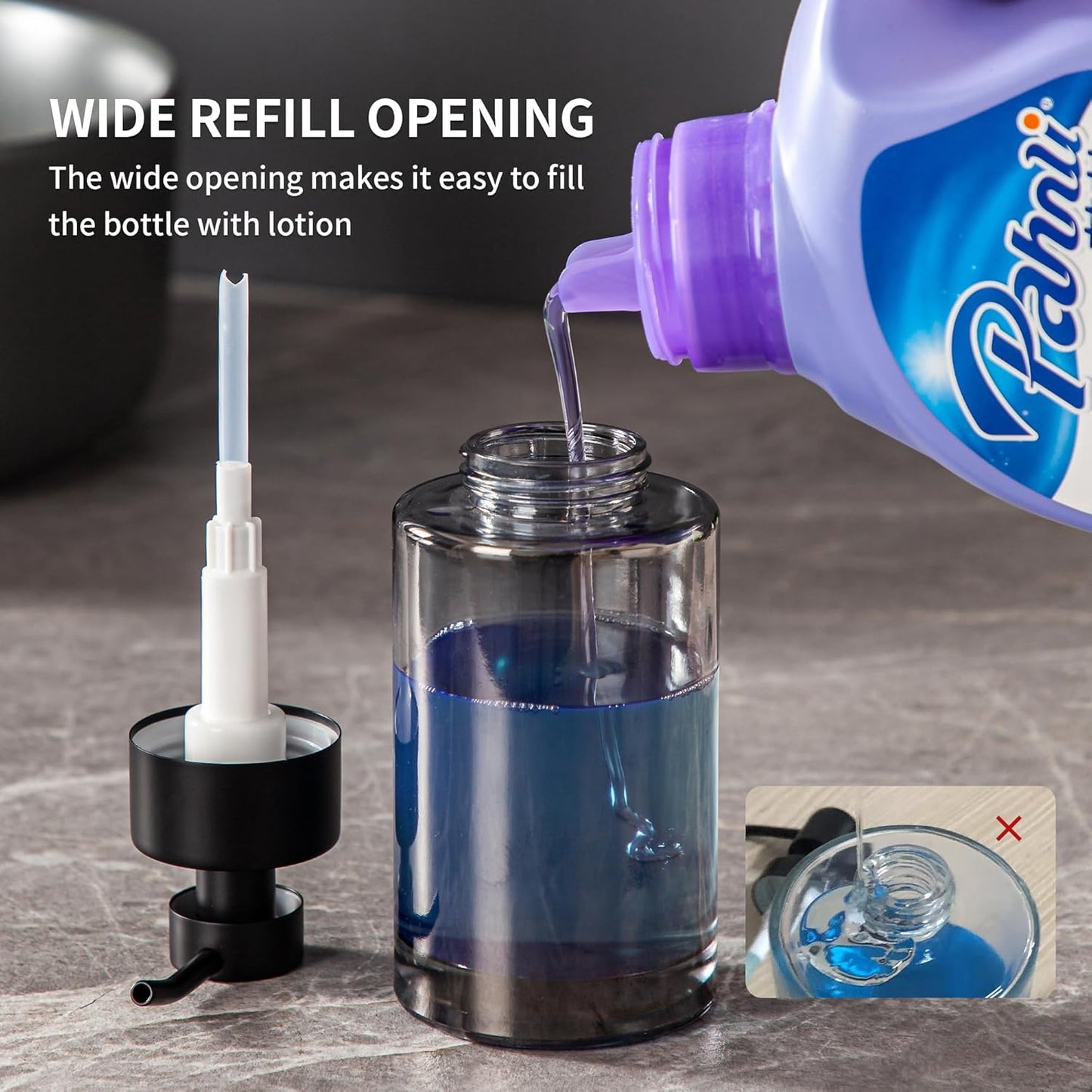 Enra Thick Glass Soap Dispenser with Stainless Steel Pump, 12oz Black Bathroom & Kitchen Hand Liquid Soap Dispenser