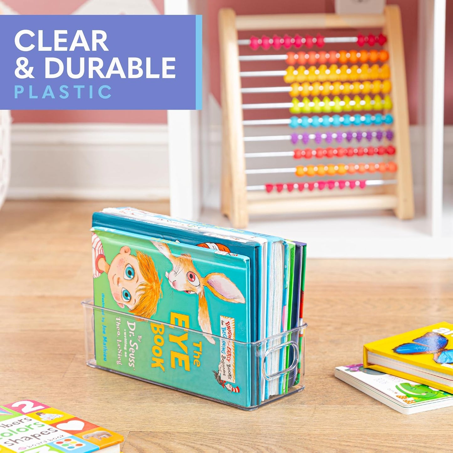 Plastic Food Storage 4 Pack Clear Container Bin with Handles for Organizing Kitchen, Pantry, Fridge, Freezer, Pantry,Bathroom. 10"x4"3"