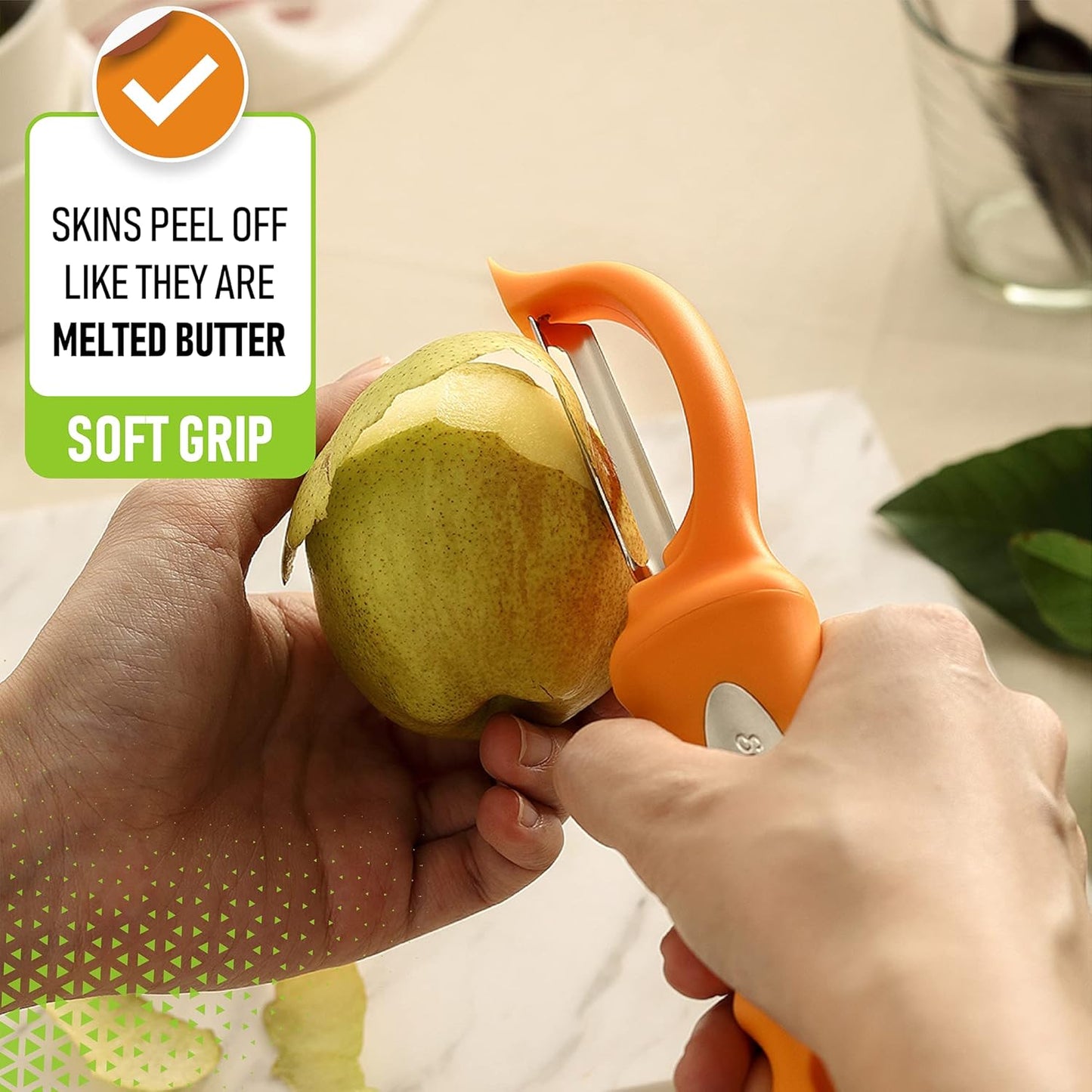 Spring Chef Premium Stainless Steel Swivel Potato Peelers for Kitchen, Metal Vegetable Peelers with Comfortable Handle for Apple, Cucumber, Veggie, Fruit, Carrot, Dishwasher Safe - Set of 2 - Mango