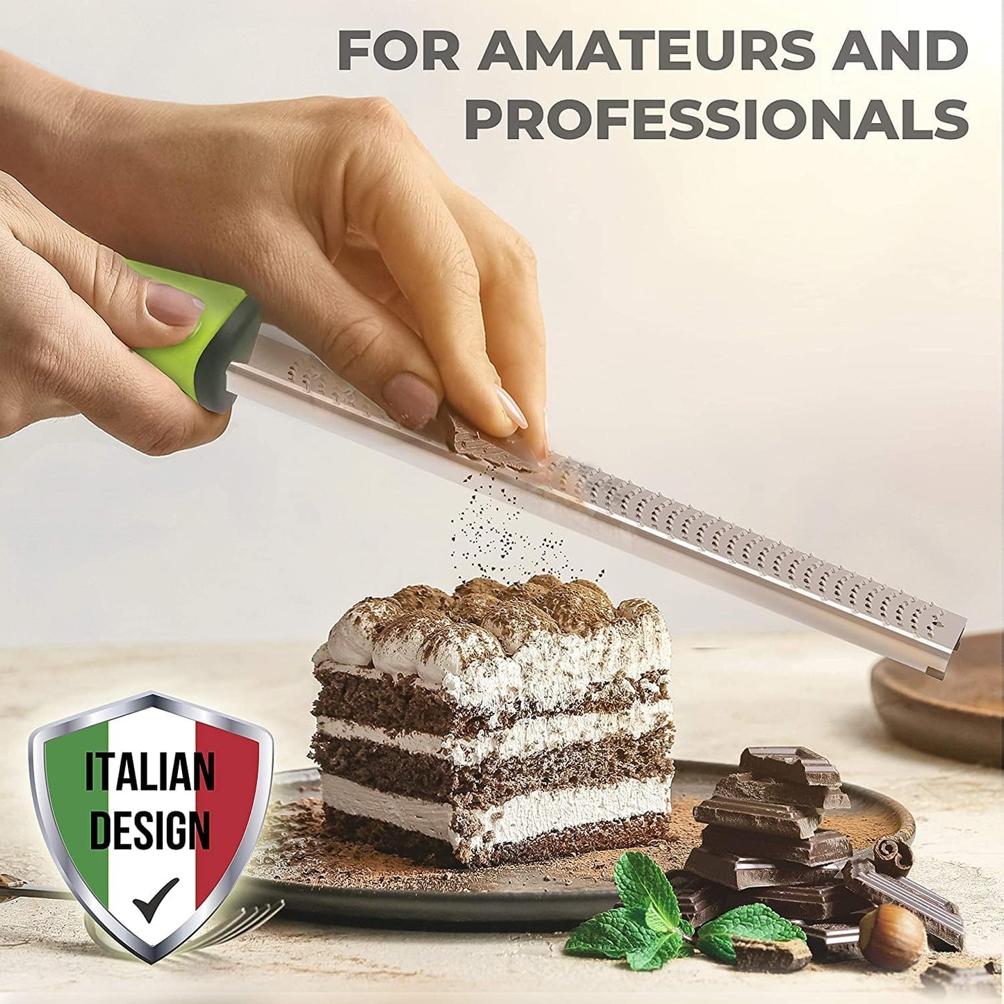 Stainless Steel Cheese Grater & Lemon Zester w/Extra Sharp Blade - Perfect for Lemon, Parmesan, Garlic, Chocolate - Spice Up any Dish in Seconds w/Your Premium Citrus Hand Grater with Handle - Green