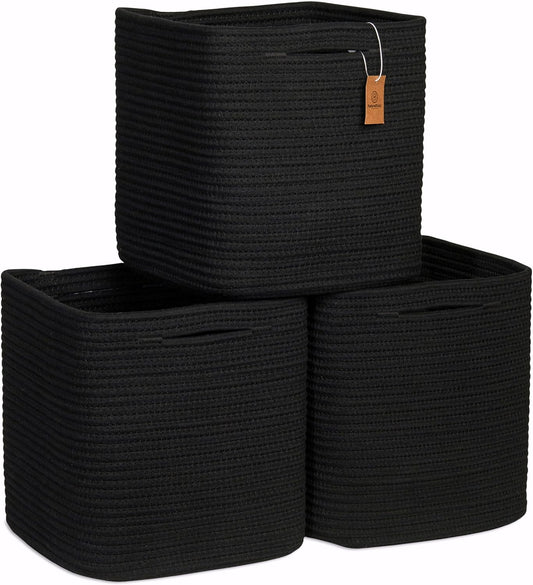 NaturalCozy Storage Cubes 11 Inch Cotton Rope Woven Baskets for Organizing, 3-Pack | Cube Storage Bin | Square Storage Baskets for Shelves Organizer, Classroom, Kids Toy Bins, Closet, Baby Nursery