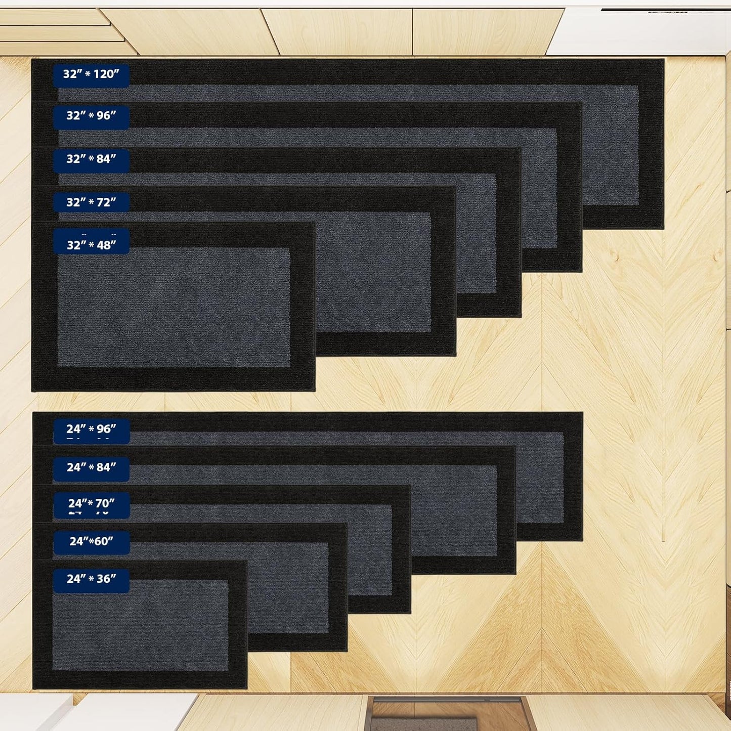 Machine Washable Kitchen Rug 24" x 84", Non Slip Kitchen Mat for Floor, Absorbent Entrance Runner Rug for Bedroom, Hallway, Bathroom, Door (Roll Packing)