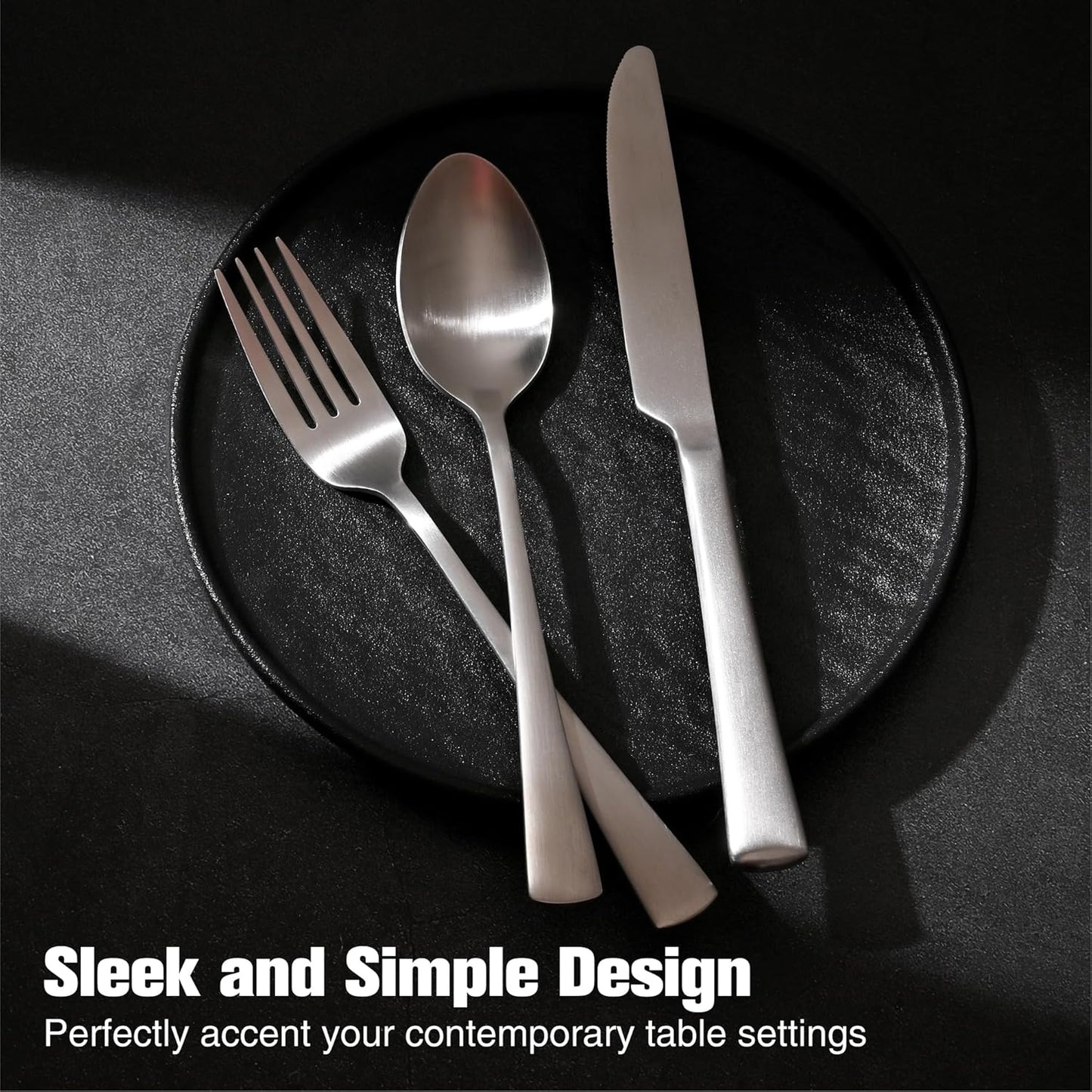 KINGSTONE Silverware Set for 8, 40-Piece 18/10 Stainless Steel Flatware Set,Forged Cutlery Set Matte Satin Finish, Dishwasher Safe