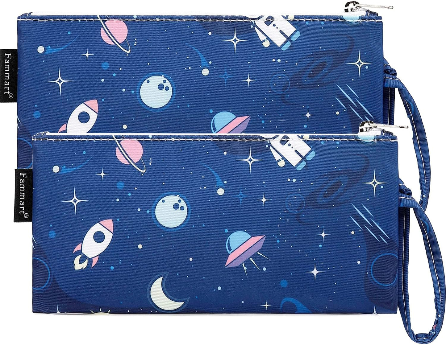 Reusable Sandwich Bag/Snack Bag for Kids & Adults, Dual Layer Lunch Bag with Handle, Washable, Food Safe, BPA Free (2-Pack, Astronaut)