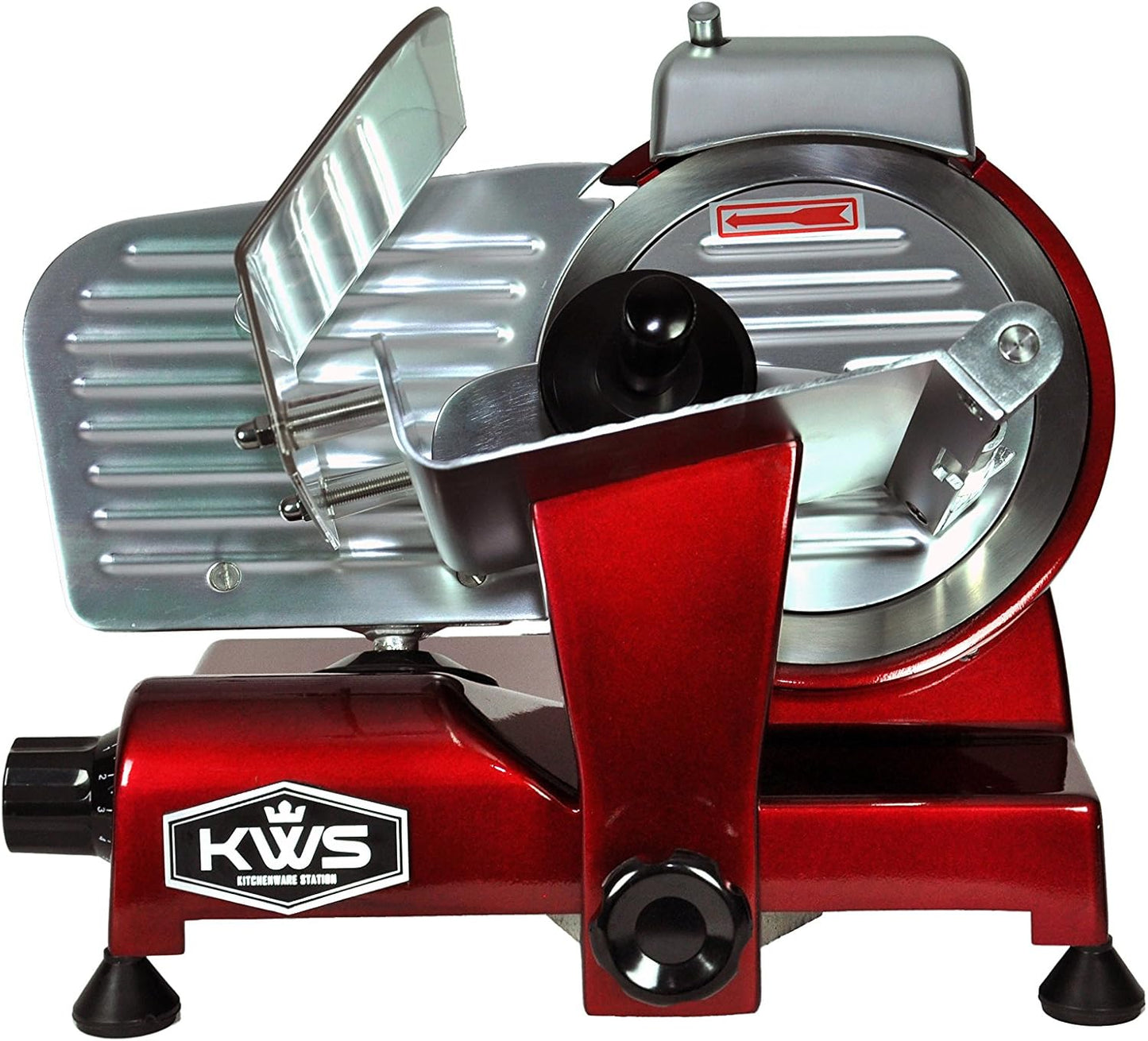 KWS MS-6RS Premium 200w Electric Slicer 7.67-Inch in Red Stainless Steel Blade, Frozen Meat Deli Meat Cheese Food Slicer Low Noises Commercial and Home Use