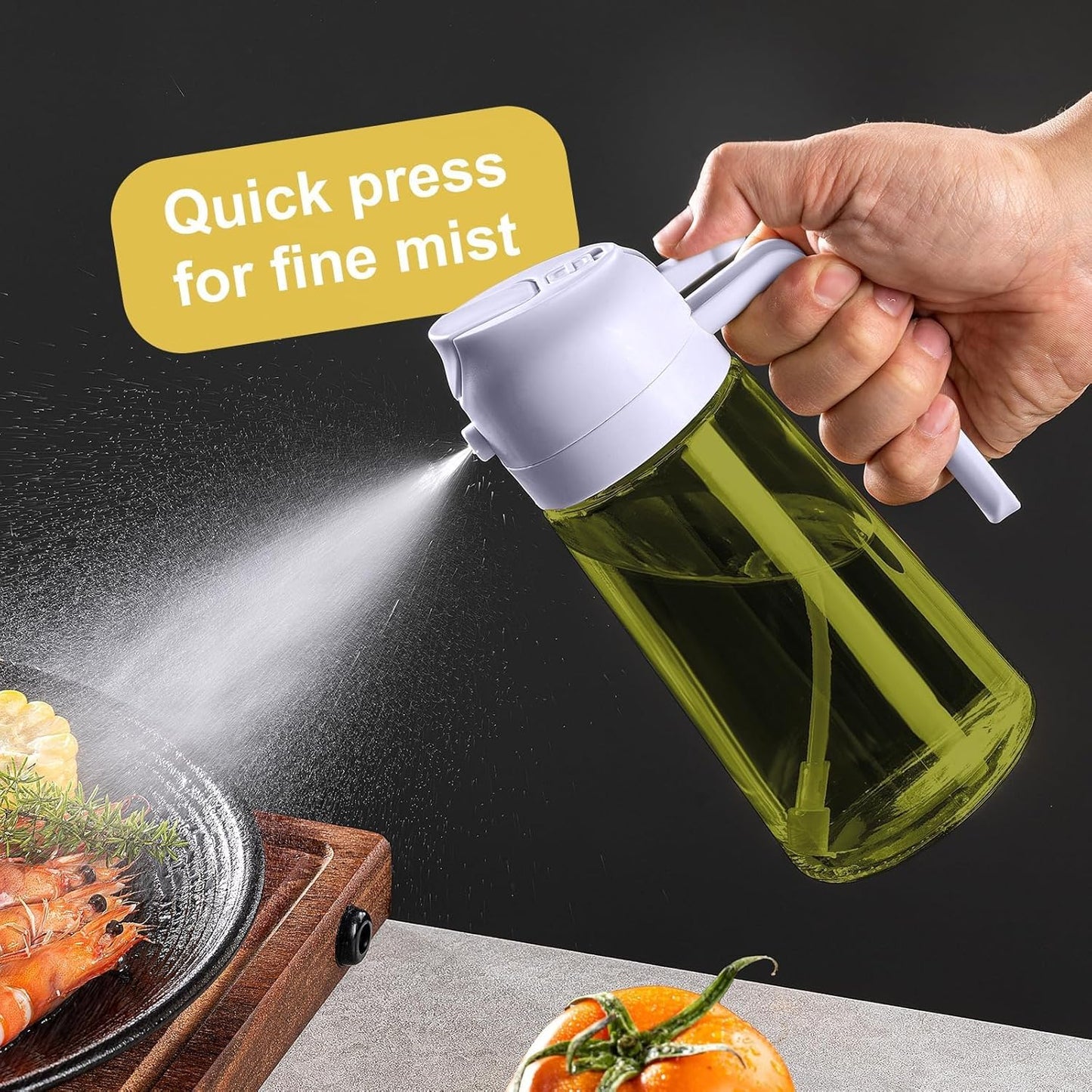 CXINYI - 16oz/470ml Olive Oil Dispenser for Kitchen with Stickers - 2 in 1 Olive Oil Sprayer for Cooking, Air Fryer, and Salad, Purple (Light-Proof Kitchen Gadget)