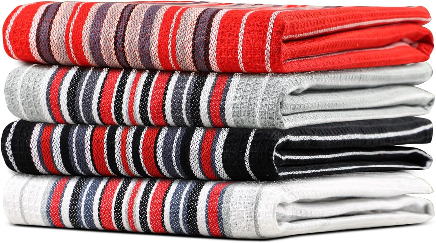 Urban Villa Kitchen Towels (20x30 Inches 4 Pack) Extra Large Premium Salsa Stripes Dish Towels for Kitchen Dish Cloths Highly Absorbent 100% Cotton Kitchen Hand Towels with Hanging Loop Tea Towels