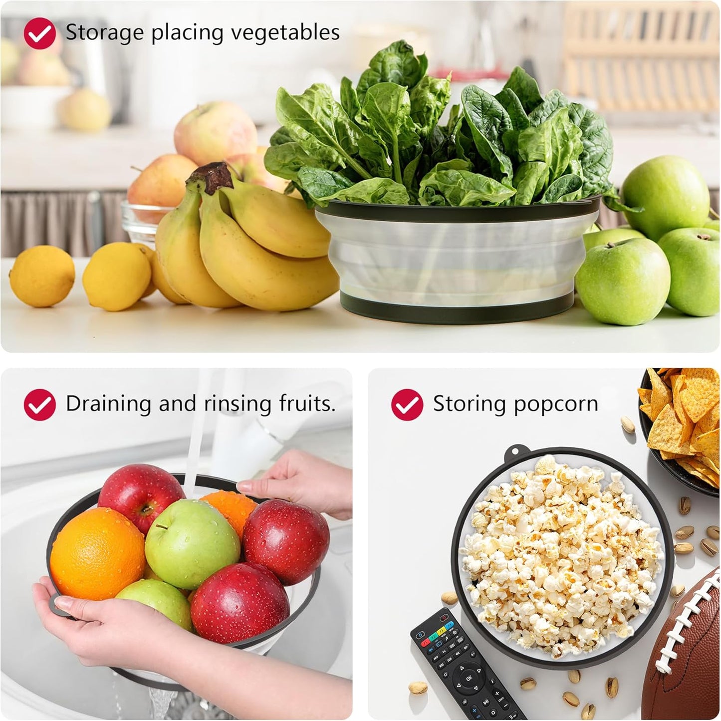 WVM Microwave Splatter Cover Vented for Food with Hook Hole, Splatter Guard & Colander Kitchen Gadget for Food, Meal Prep, Black