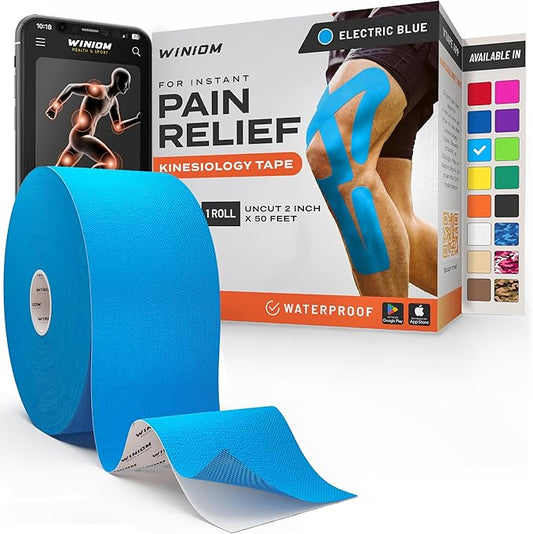 Kinesiology Tape-Incredible Support for Athletic Sports and Recovery + Free Taping Guide-Uncut 2 inch 50 feet Roll (Electric Blue + Free Taping Guide, Pack of 1)