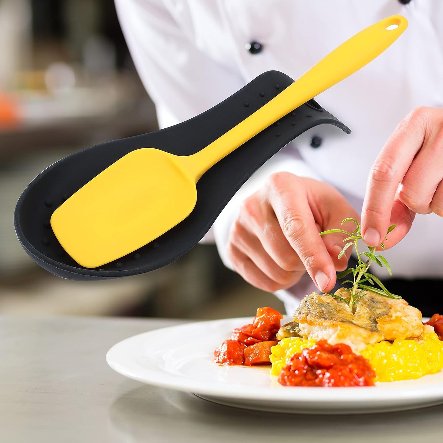 MSY BIGSUNNY Silicone Spoon Rest for Stove Top, Heat Resistant Spoon Rest, Cooking Utensils Holder for Kitchen Counter - (Set of 2, Black)