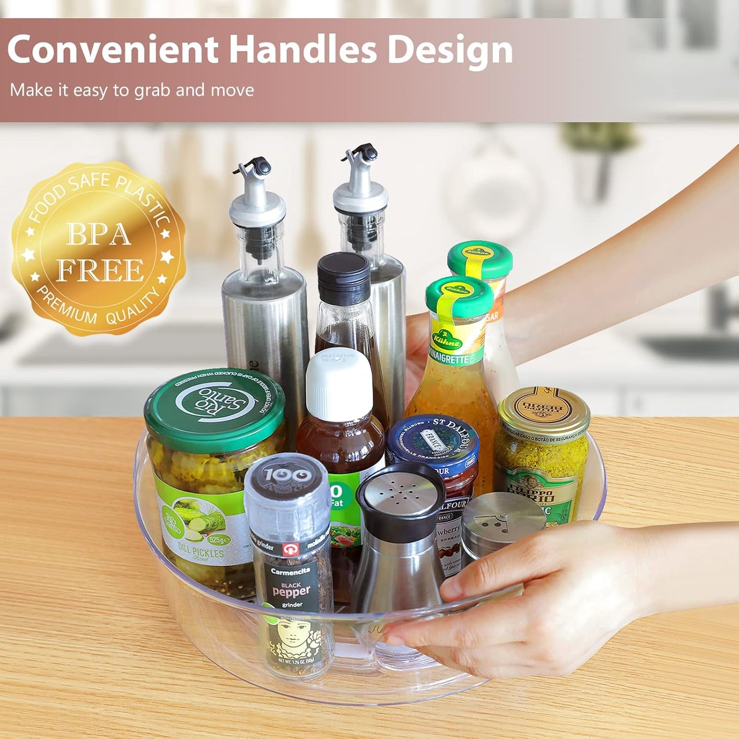 GUZON 6 Pack Lazy Susan Organizer for Cabinet, Upgraded 11.5" Clear Lazy Susan Turntable with Handles and Raised Edge, Rotating Spice Storage for Kitchen, Pantry, Refrigerator, Bathroom, Table