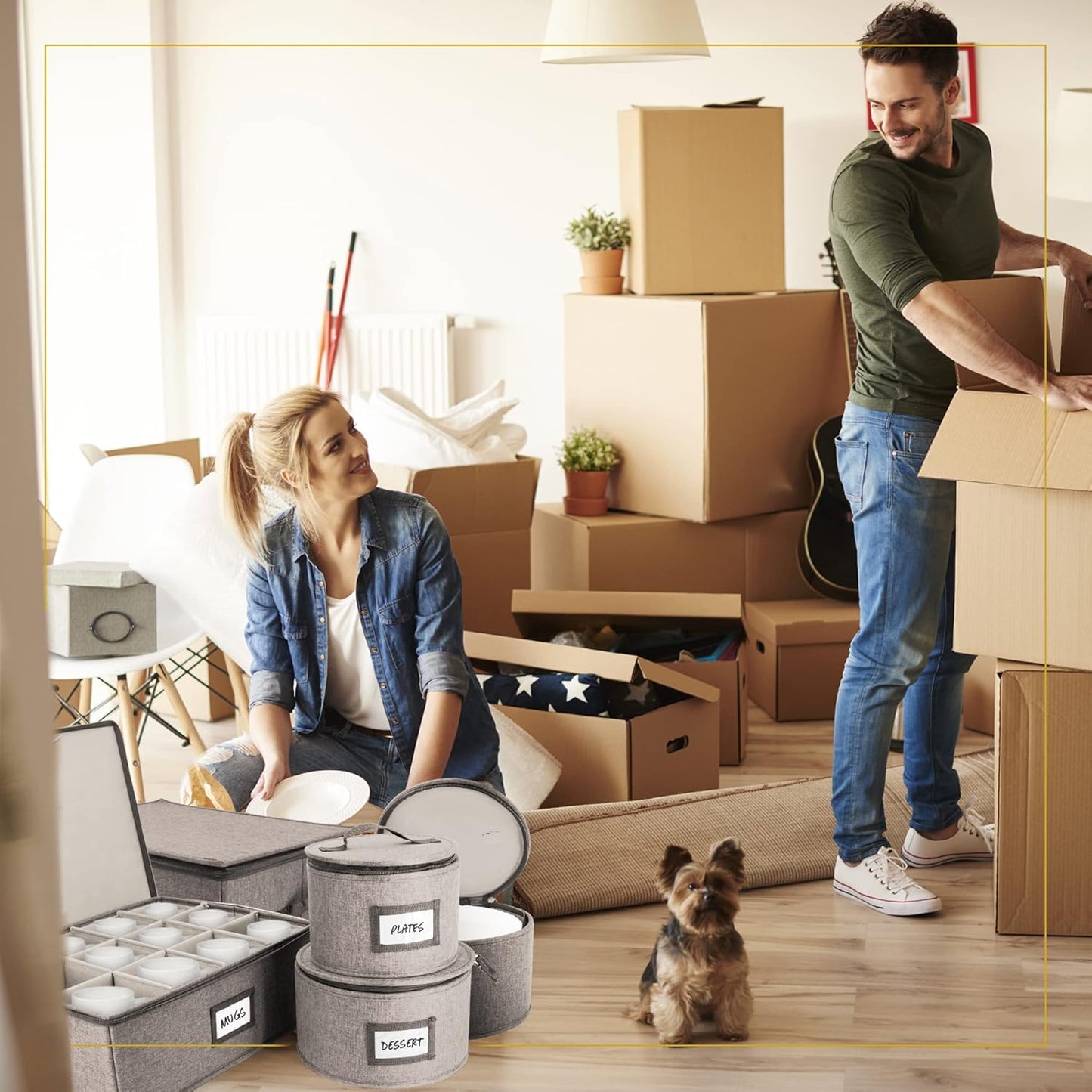 Homelux Theory Saucer Storage with Lid, 2pcs Hard Shell China Storage Containers, Heavy Duty Dinnerware Storage Box with 24 Felt Pads and Thick Surface for Dishes and Dinner Plate, Move Out Essentials