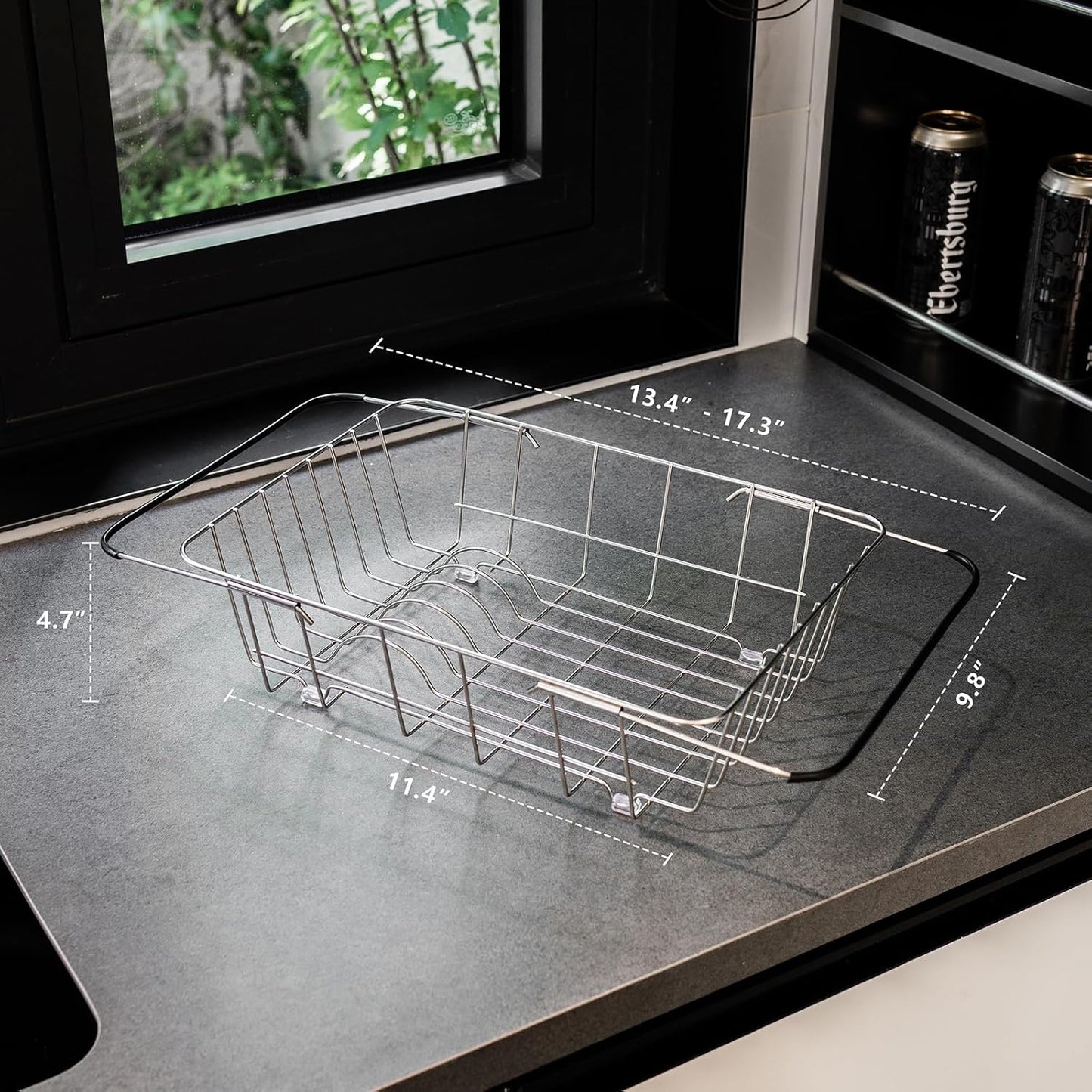 Over The Sink Dish Drainer Drying Rack - Expandable Stainless Steel in Sink Dish Drying Rack, High-Capacity, Rustproof, Easy Install, with Utensil Holder - Dish Racks for Kitchen Counter