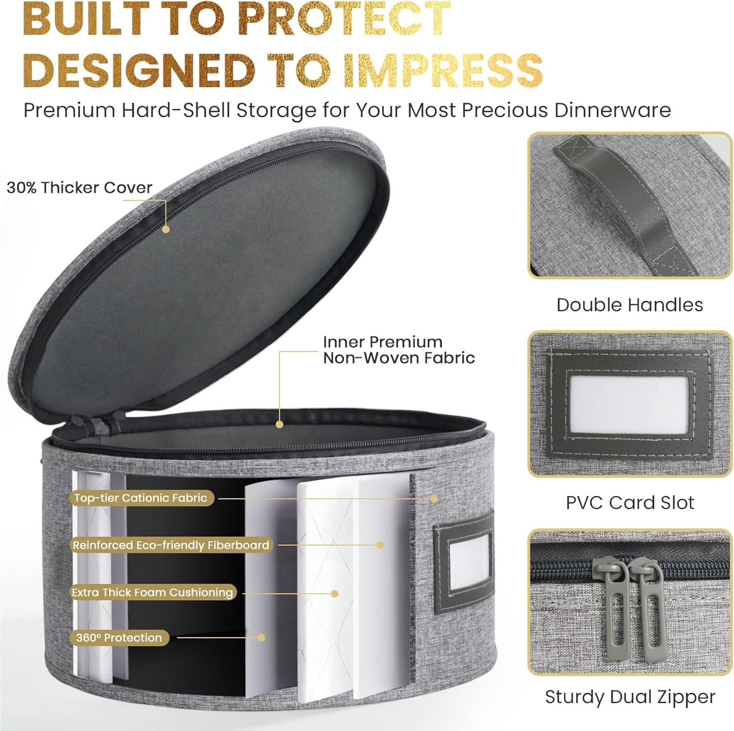 HOMELUX THEORY Platter Storage, Light Gray Hard Shell China Storage Containers With 5 FeltPads, Kitchen Storage Bins With Lids, Heavy Duty Moving Box for Packing Dishes, Dinner Plate,& Dinnerware