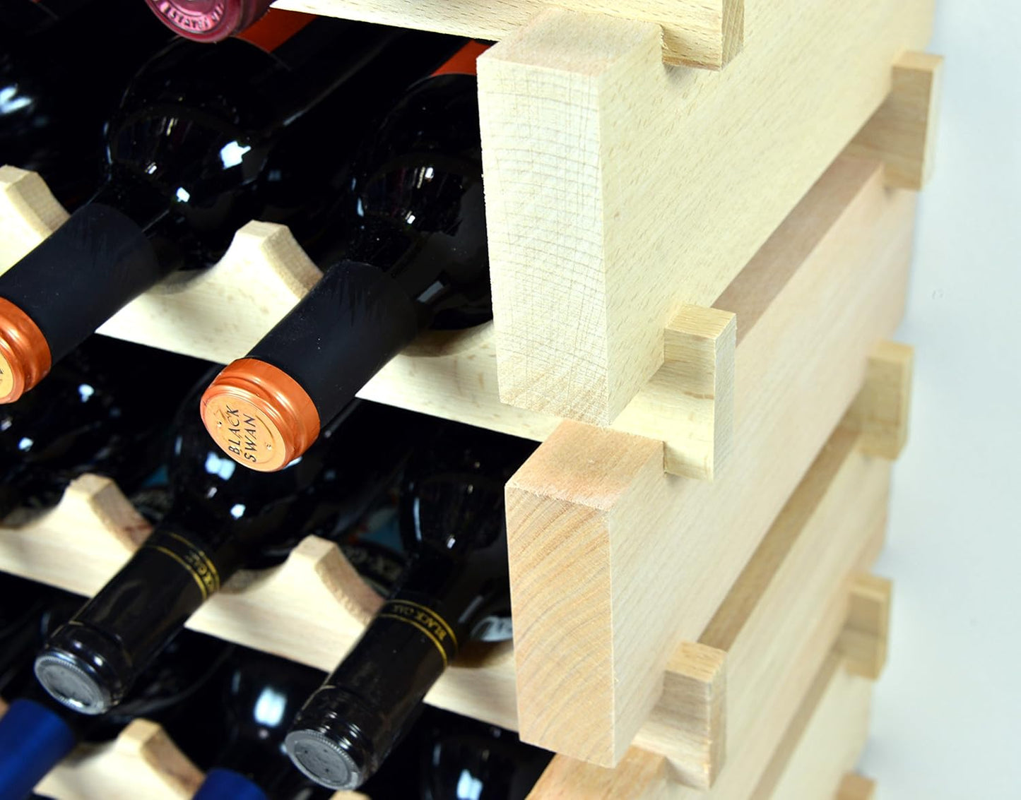 sfDisplay.com,LLC. Modular Wine Rack Beechwood 32-96 Bottle Capacity 8 Bottles Across up to 12 Rows Newest Improved Model (48 Bottles - 6 Rows)