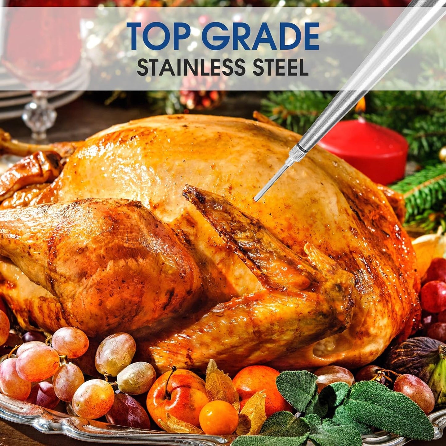 Turkey Baster with Silicone Suction Bulb, Stainless Steel Food Grade Turkey Baster for Cooking, Baking, Injecting Marinade ，Black