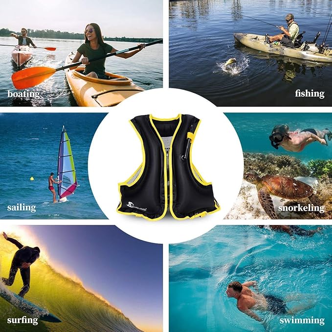 OMOUBOI Snorkel Vests Adults Inflatable Floatage Jackets Lightweight Kayak Buoyancy Vest Portable Floatage Vests for Diving Surfing Swimming Outdoor Water Sports (Suitable for 90-220lbs)