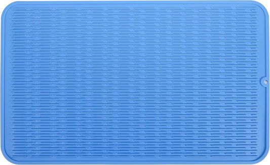 Silicone Dish Drying Mat for Multiple Usage,Easy clean,Eco-friendly,Heat-resistant Silicone Mat for Kitchen Counter or Sink,Refrigerator or Drawer Liner Lichen BlueL 3XL 28 inches x 18 inches