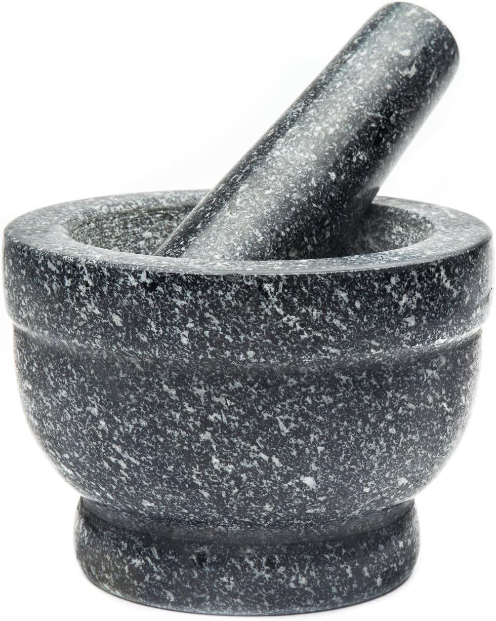 Fox Run Granite Mortar and Pestle, 5.5 x 6 x 6 inches, Black