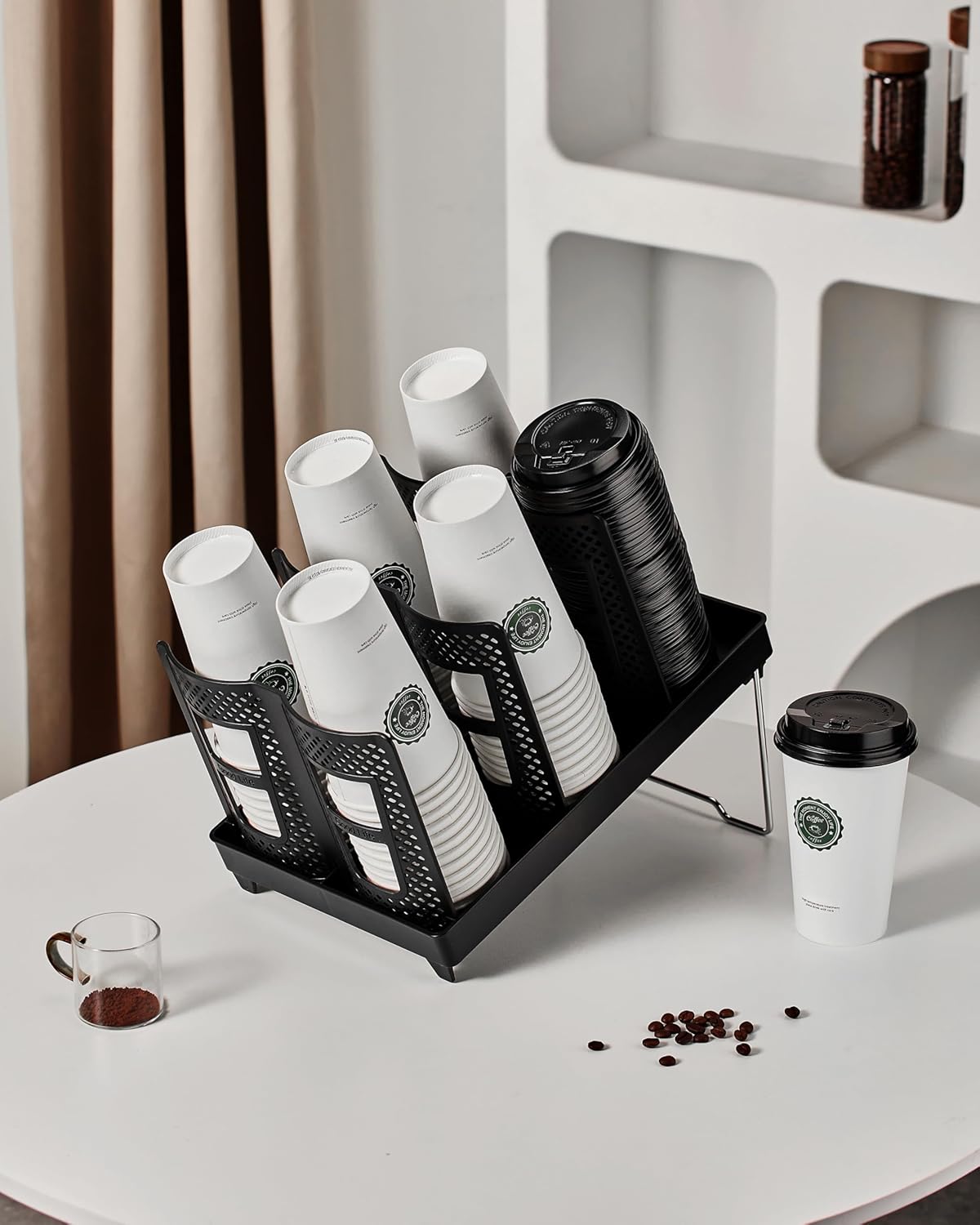 Coffee Cup Holder,Cup and Lid Dispenser with Stand,Disposable Cups Organizer,6 Slots,for Coffee Station,Bar,Office,Home,Restaurant,Breakroom,Countertop