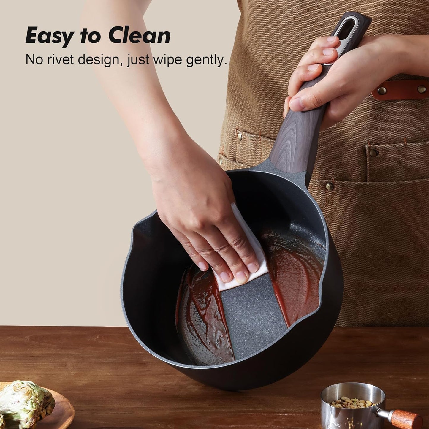 SENSARTE Nonstick Sauce Pan with Lid, 3.0 Quart Saucepan with Double Spout, Multipurpose Large Cooking Pot, Non toxic Kitchen Sauce Pot, Non stick Saucier Pan, Induction Comptable, PFOA Free