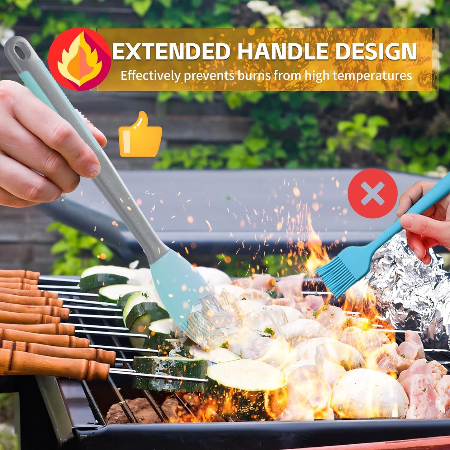 Silicone Pastry Basting Brush - 2Pcs Extra Long Silicone Basting Brush for Grilling,2inch Wide Heat Resistant Brushes Spread Oil Butter Sauce Marinade for Cooking Baking BBQ(Blue 2)