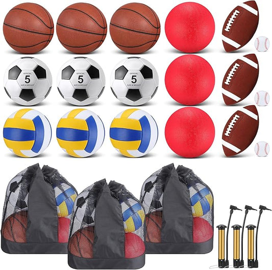 Leyndo 18 Pcs Bulk Sport Balls Set Basketball