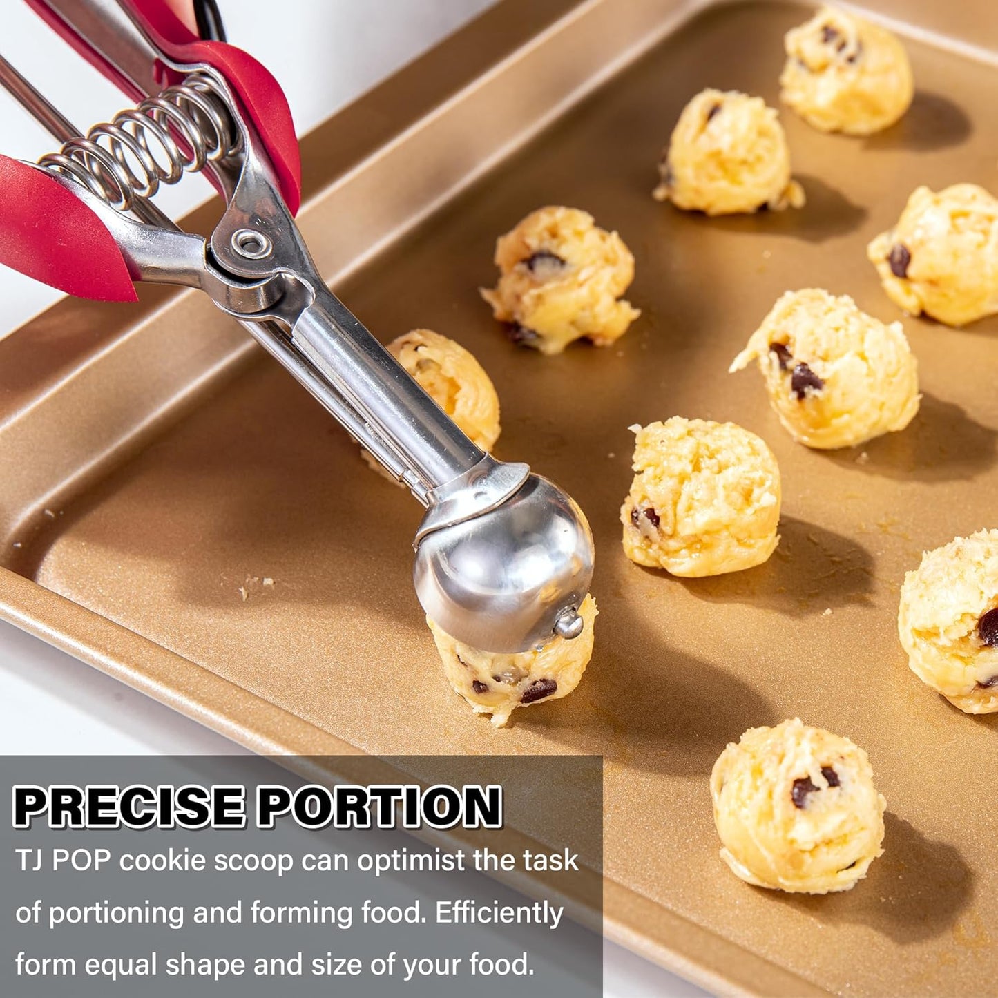 TJ POP Extra Small Cookie Scoop, 1 Teaspoon Cookie Scoop, Mini Ice Cream Scoop for Melon Baller, Cookie Dough, 0.2oz / 25mm, Easy Squeeze & Release, Red