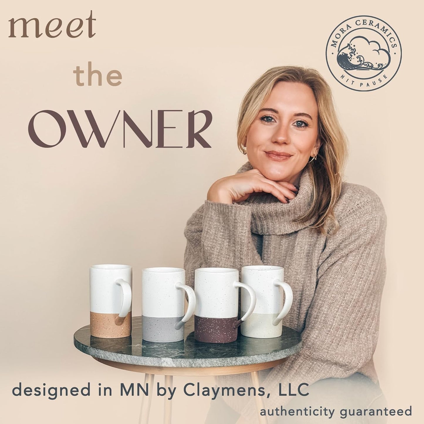 Mora Ceramics 12oz Coffee Mug Set of 4 - Tea Cups with Handle - Microwave and Dishwasher Safe, Perfect For Mug Lovers - Rustic Matte Glaze, Modern Design - Assorted Colors