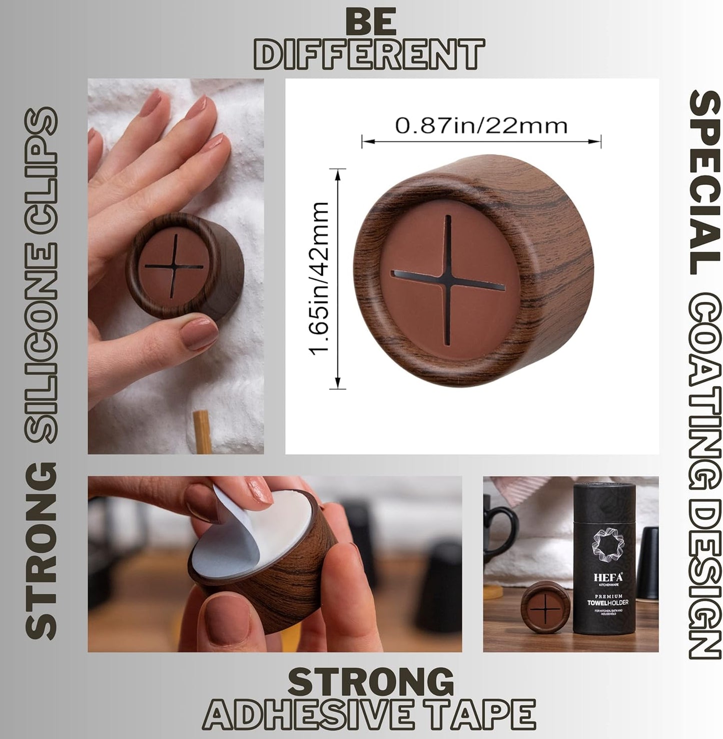 HEFA Towel Holder, Towel Hooks, Dish Towel Holder, Kitchen Organization, Bathroom Accesories, Kitchen Towel Hook, Kitchen Towel Holder, Hand Towel Holder, Kitchen Gadgets 4 Pack, Mahogany Brown