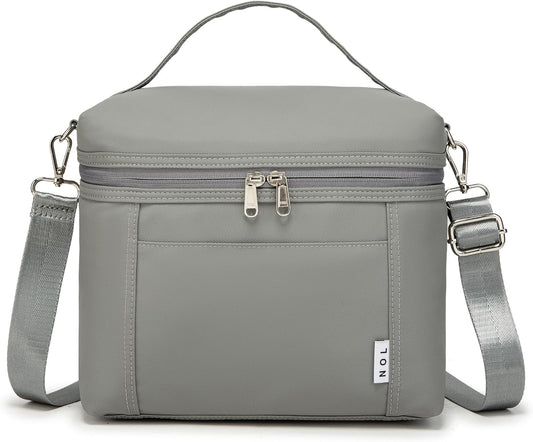 NOL Natural Organic Lifestyle Insulated Lunch Bags for Women Cooler Bag Lightweight Nylon Waterproof Lunch Box For Work (Cool gray, Medium(normal))