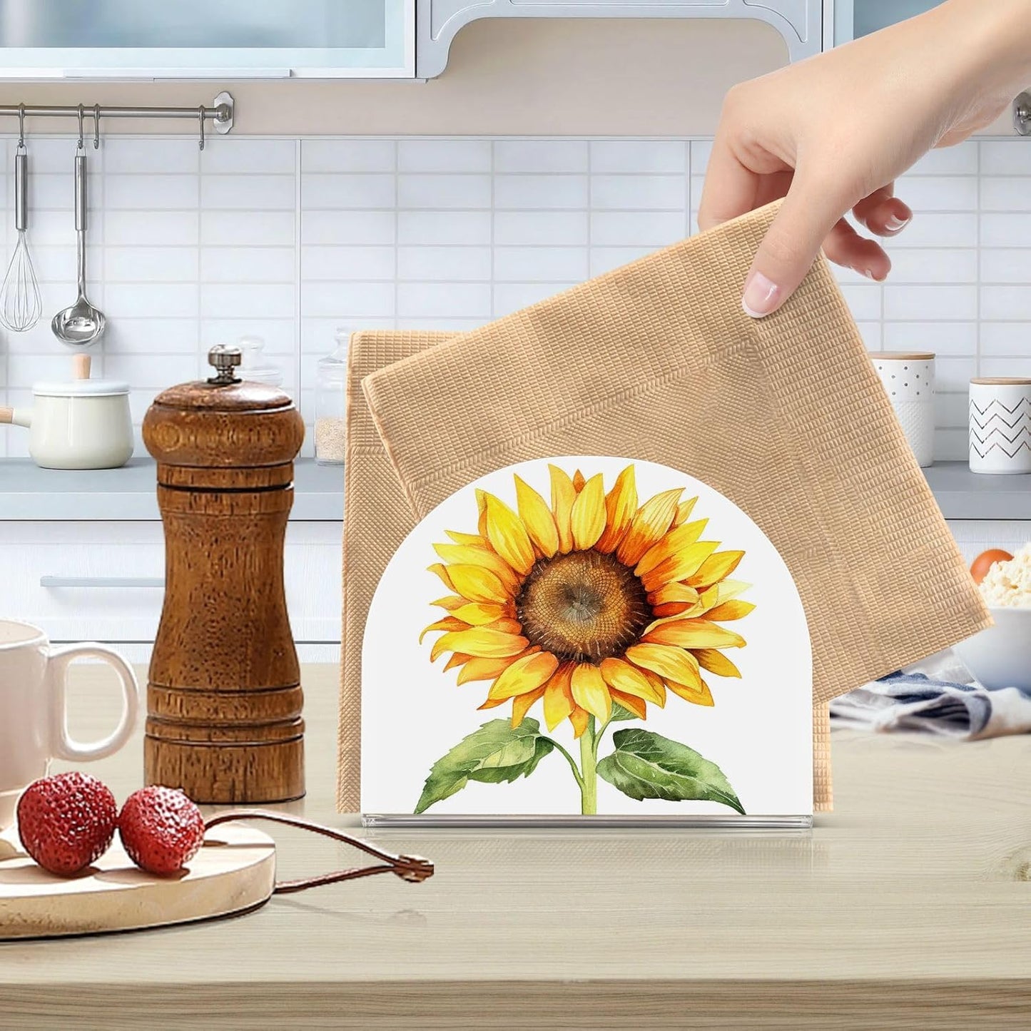 Beautiful Sunflower Napkin Holder for Table Paper Napkins Holder Acrylic Tissue Dispenser Kitchen Dining Room Bathroom Party Car Decor