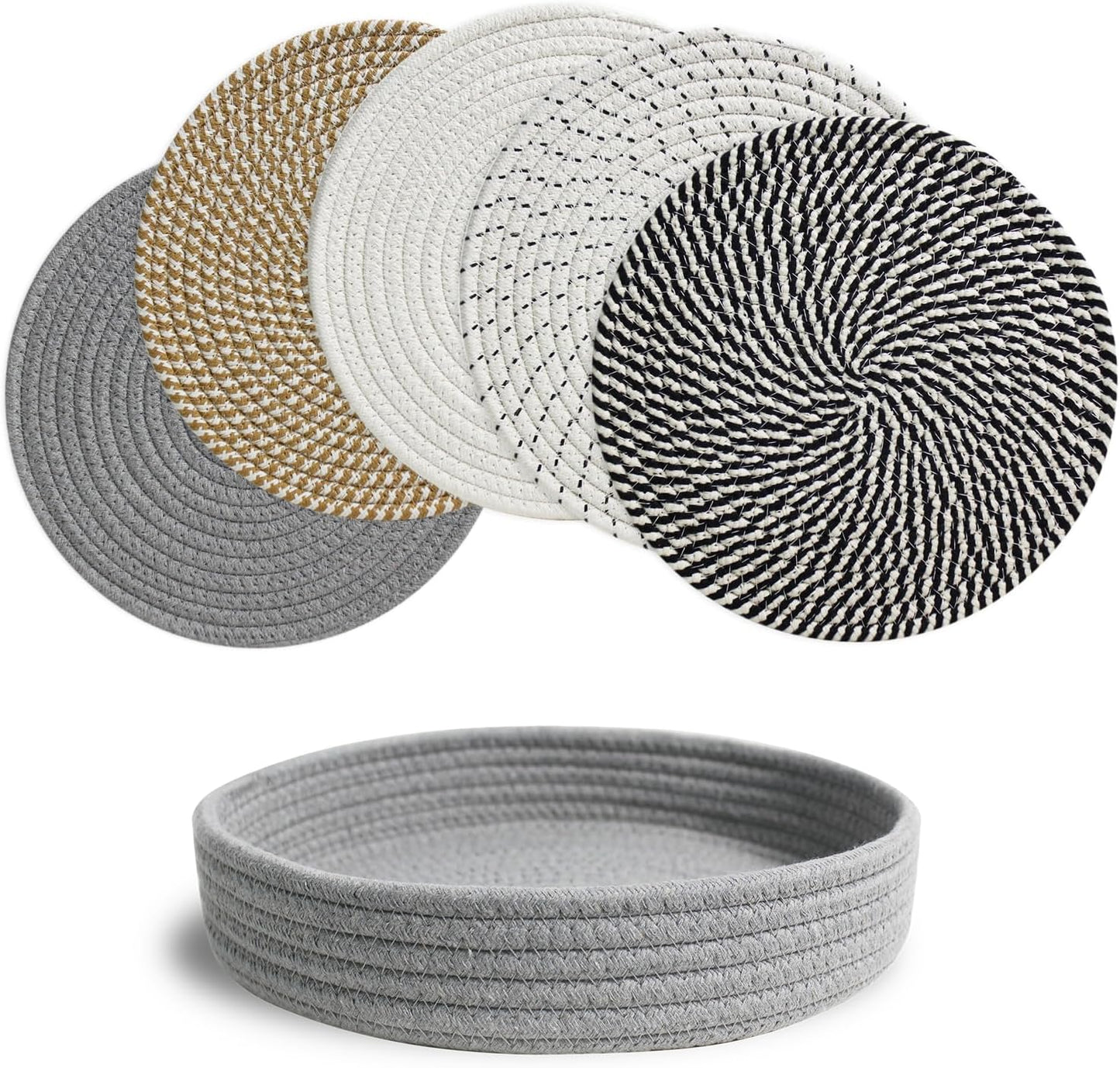 RIOOP 10 Inches Trivets for Hot Dishes, Pots and Pans with Storage Basket, 5 Heat Resistant Large Coaster for Kitchen, Hot Pads Mats for Countertops Table Kitchen Essentials Farmhouse Halloween Decor