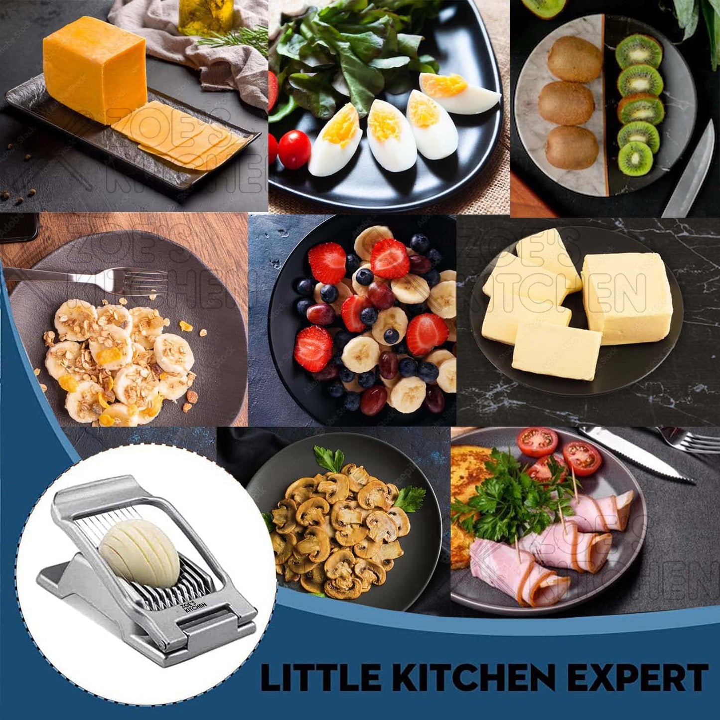 Zoe's Kitchen Good Grip Egg Slicer for Hard Boiled Eggs Heavy Duty Professional Large Aluminum Egg Slicer with Stainless Steel Wires Kitchen Aid Egg, Strawberry Slicer Hard Boiled Egg Cutter (Silver)