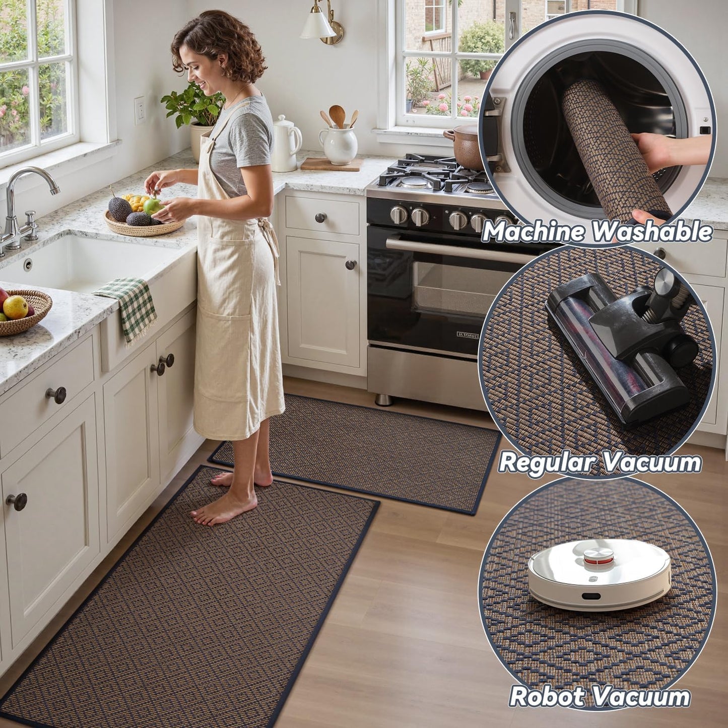 PADOOR Kitchen Runner, Rubber Backed Kitchen Runner Rugs Non Skid Washable, Super Absorbent Kitchen Mats for Floor Front of Sink, 20"x70" Blue