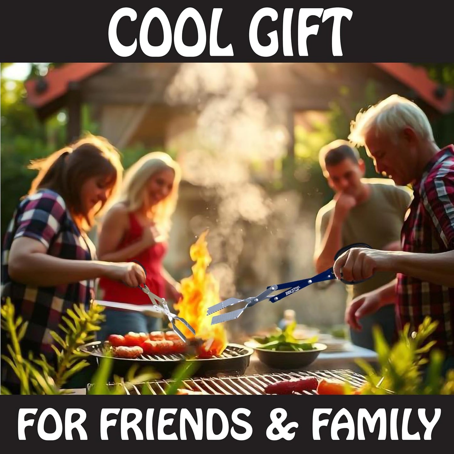 BBQ Croc 3 in 1 Barbecue Tool 18-inch - Lightweight and Long Tongs, Spatula and Grill Scraper (Blue) (18 inch Without Flashlight)