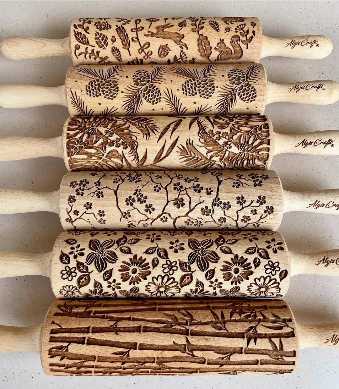 FLOWER MIX Embossing Rolling Pin with Flowers Pattern. Dough and Clay Roller for Embossed Cookies and Pottery. Cookie and Ceramic Stamp. Backing Gifts for Women by Algis Crafts
