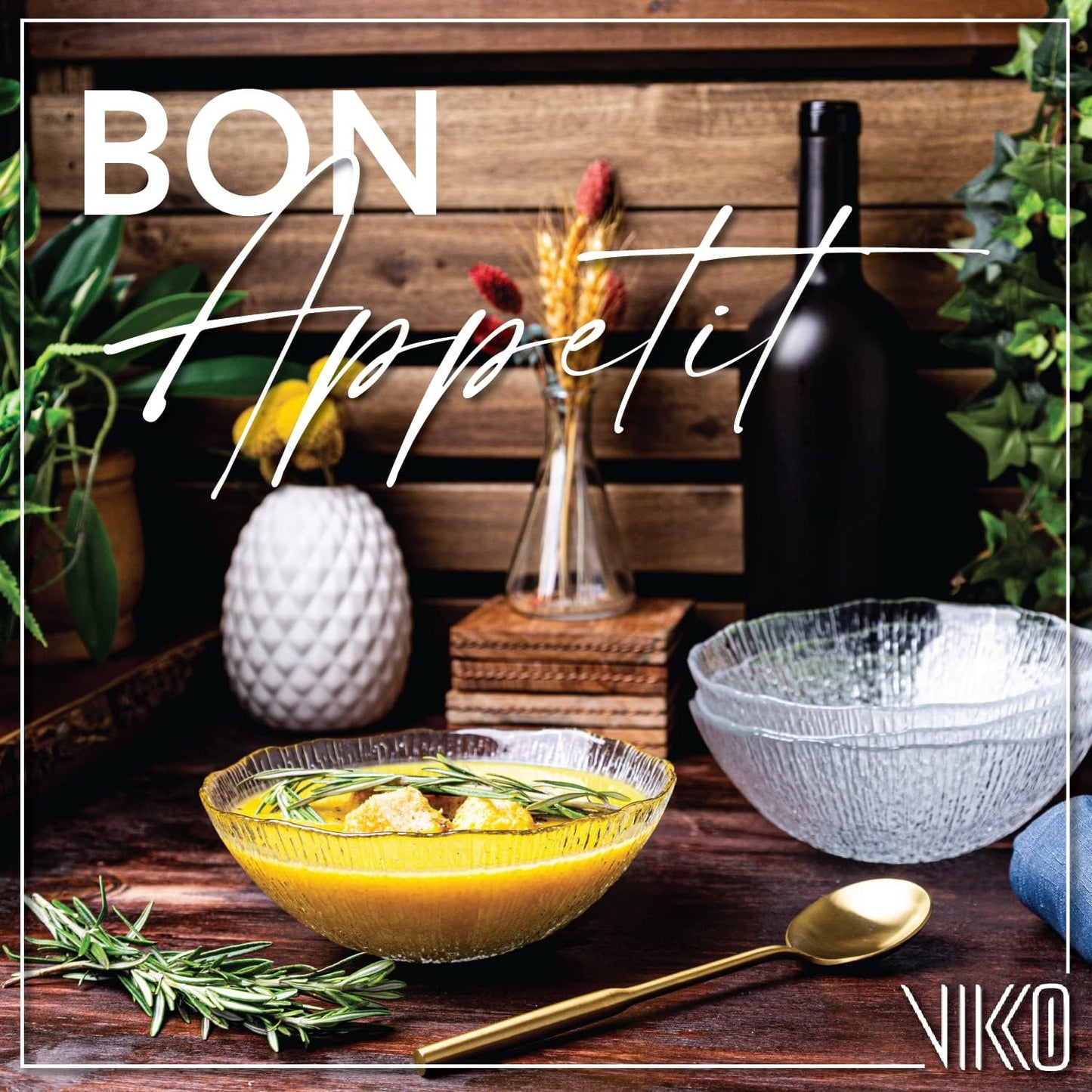 Vikko Soup Bowls, 6.25 Inch Salad Bowls, Glass Soup Bowls, Elegant Textured Glass Bowls, Set of 4, Dishwasher Safe