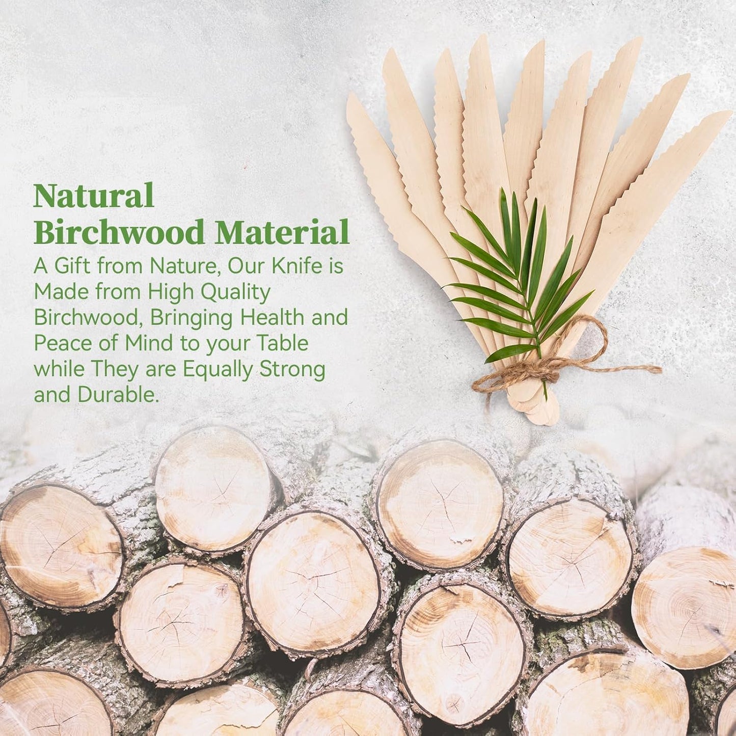 ECOLipak 300 Count Disposable Wooden Knives, Wooden Compostable Disposable Knives for Party, Camping, Traveling, Family Dinners