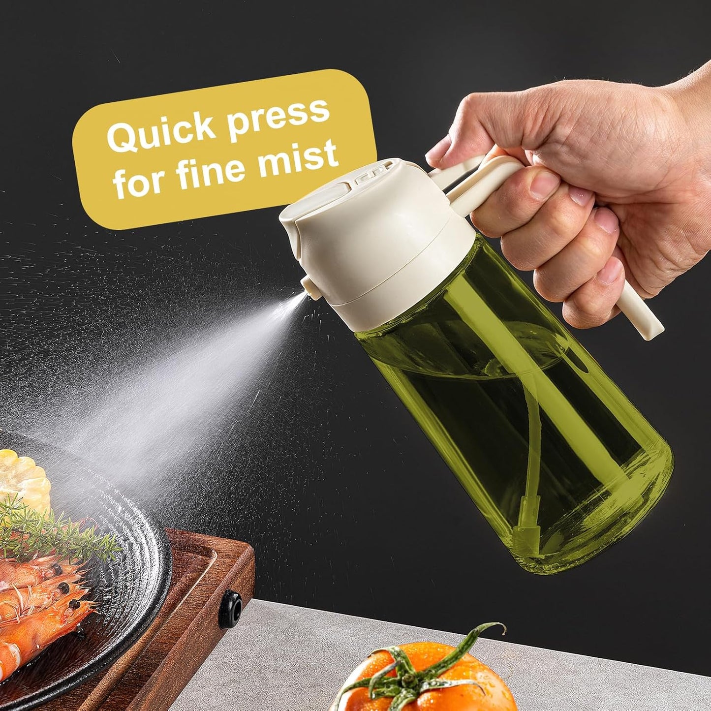 CXINYI - 16oz/470ml Olive Oil Dispenser for Kitchen with Stickers - 2 in 1 Olive Oil Sprayer for Cooking, Air Fryer, and Salad, White (Light-Proof Kitchen Gadget)