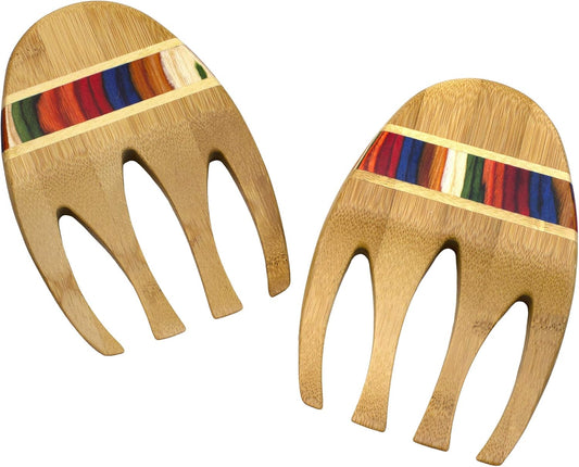 Totally Bamboo Baltique Marrakesh Collection Salad Hands Serving Utensils, Bamboo and Colored Birch Wood