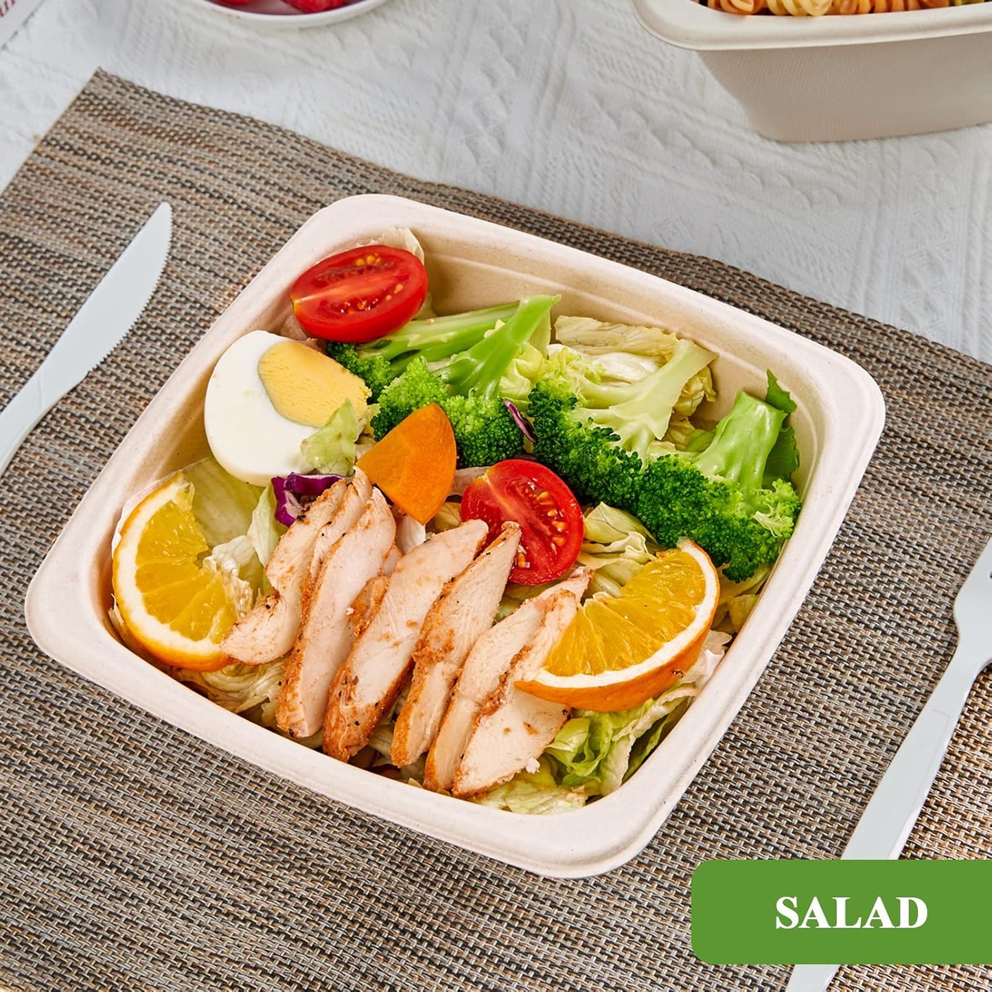 Vplus 150 Pack 32 OZ Paper Bowls Bulk, Square Disposable and Compostable, Eco-friendly Bagasse, Heavy-duty Bowls Perfect for Milk Cereals, Snacks, Salads