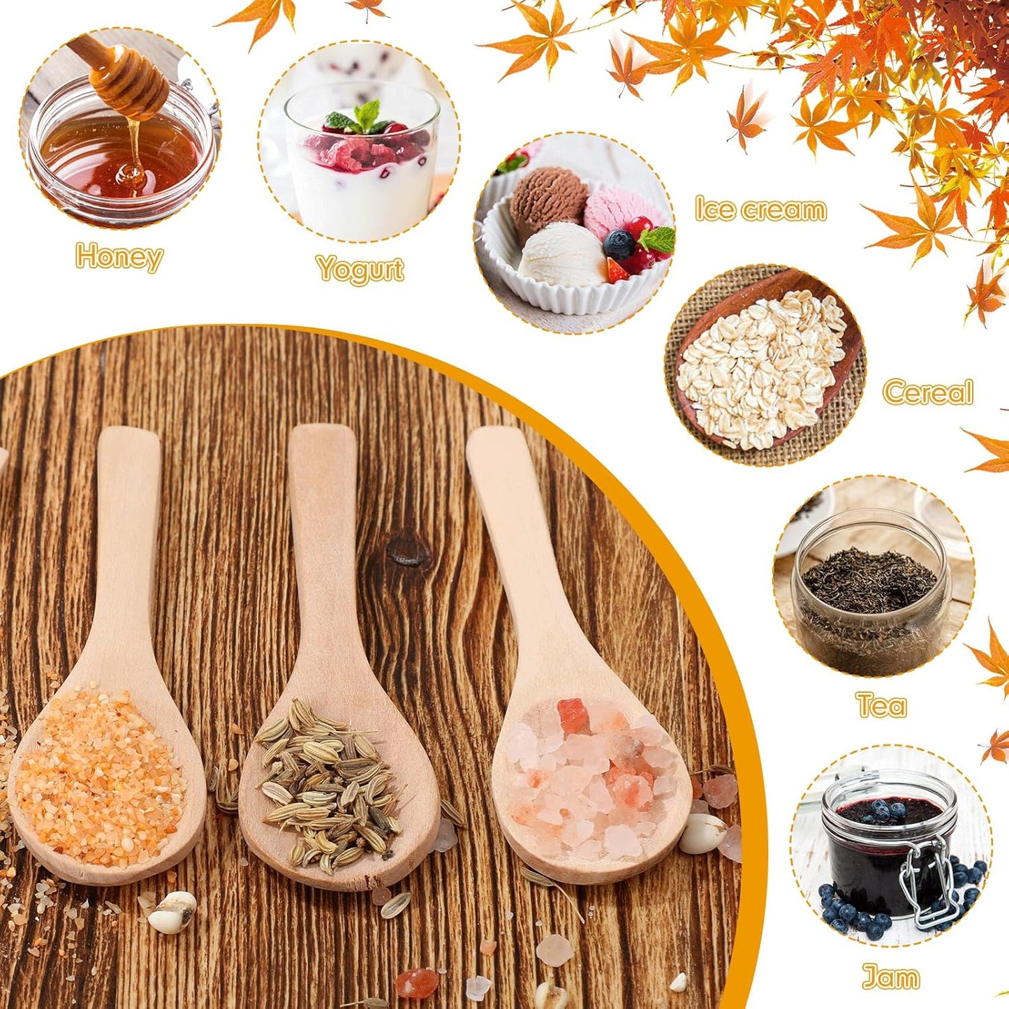 Boao 100 Pcs Small Wooden Spoons, 3.5'' L, Mini Wood Natural Tiny Spoons Wooden Little Teaspoons for Jars Sugar Creamer Honey Spices Salt Kitchen Supplies (Wood Color)