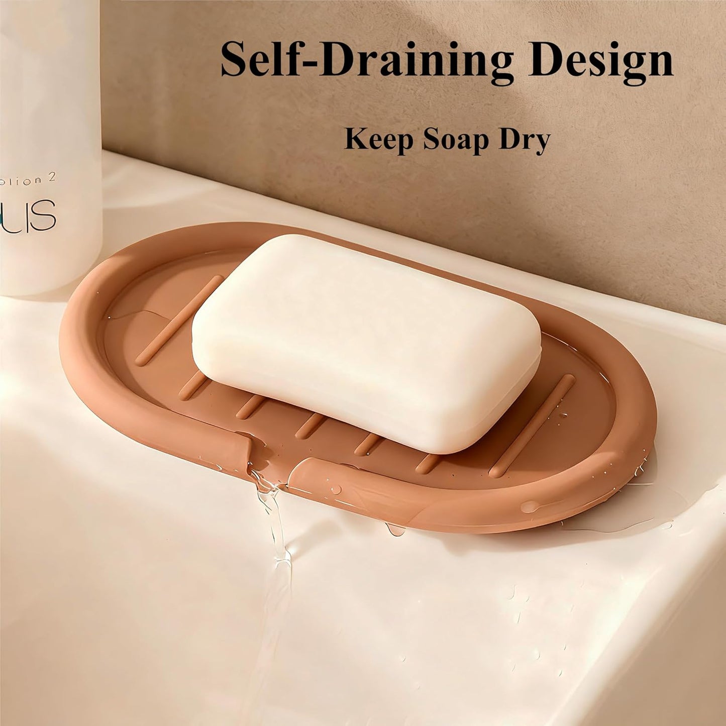 Self-Draining Oval-Shaped Silicone Soap Dish, Soap Holder/Tray/Saver for Shower, Bathroom, Kitchen, Keep Soap Dry, Easy to Clean (2, Dark Color)