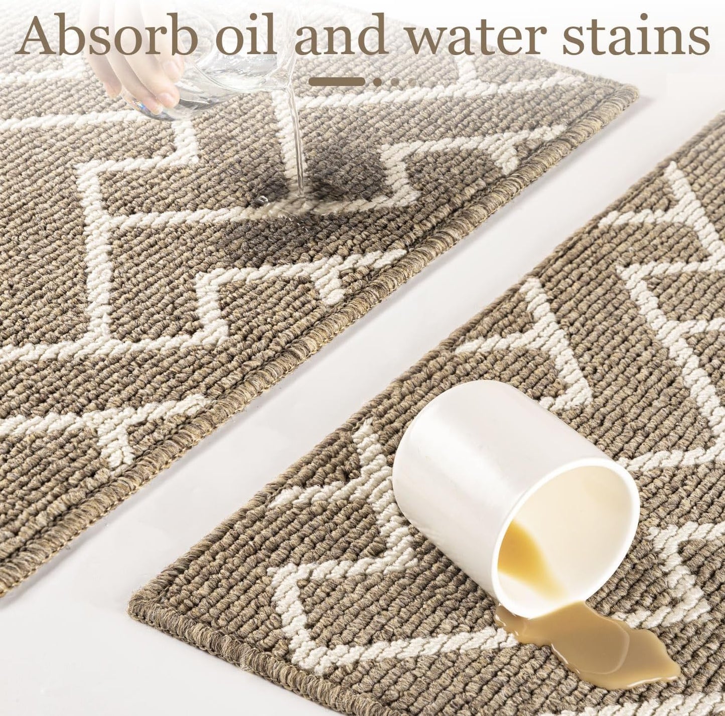 hicorfe Kitchen Rugs and Mats,Kitchen Mats for Floor,24"x35" Non Slip Runner Rug,Absorbent Resist Dirt Comfort Standing Mat Machine Washable for Entryway,Hallway,Front of Sink(Beige)