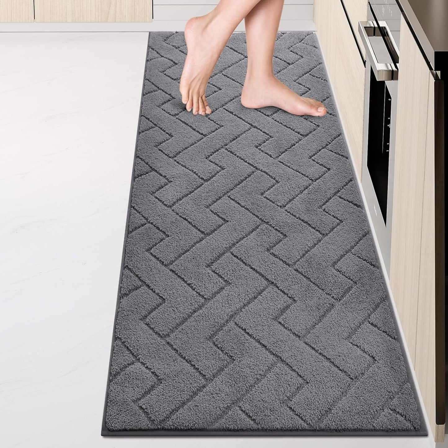 Machine Washable Kitchen Rugs 24" x 84", Non-Slip Kitchen Runner Rugs Mats for Floor, Absorbent Comfort Standing Mats for Kitchen, Sink, Laundry and Hallway, Rolled Packaging, Grey