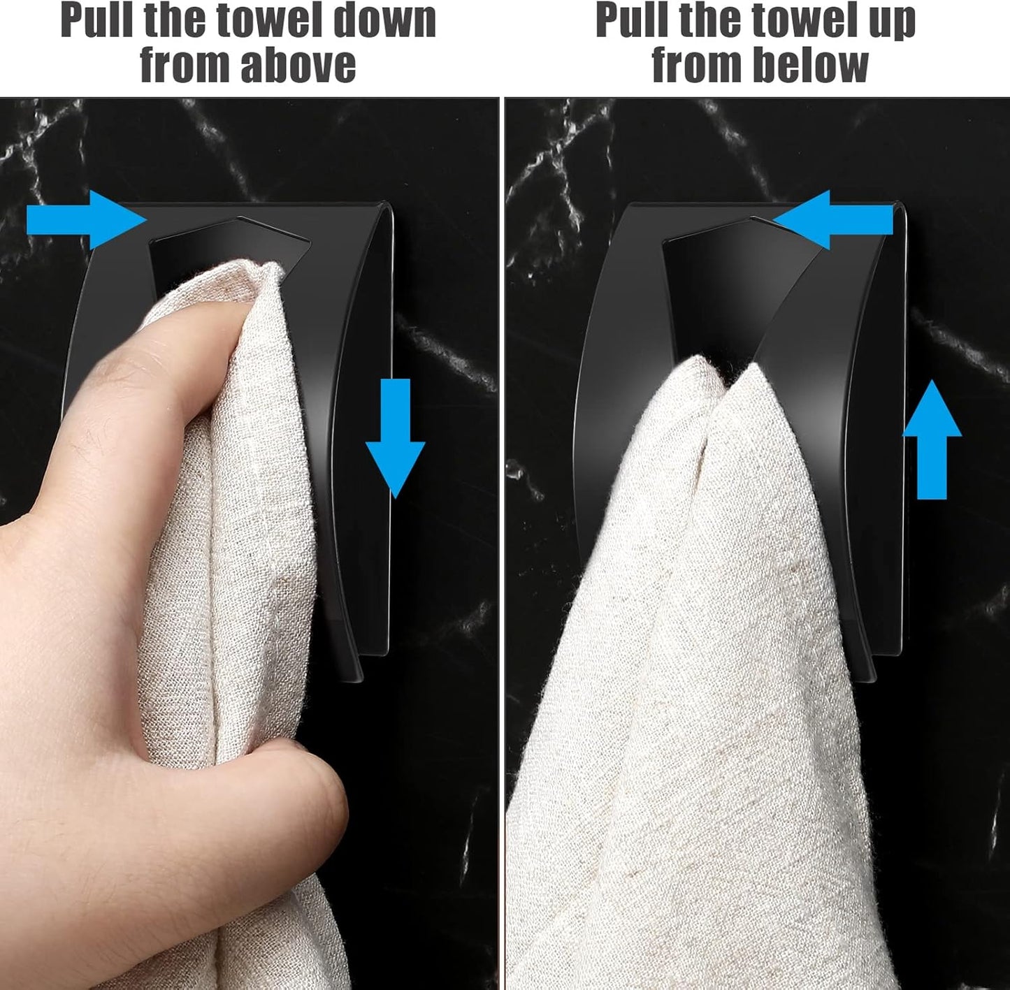 Boao 4 Pcs Self Adhesive Towel Hook Holder Grabber Stainless Steel Kitchen Dish Towel Hook Wall Mount Non Drilling Hangers Rack Hand Tea Holders for Bathroom Accesories Kitchen Gadgets(Black, White)