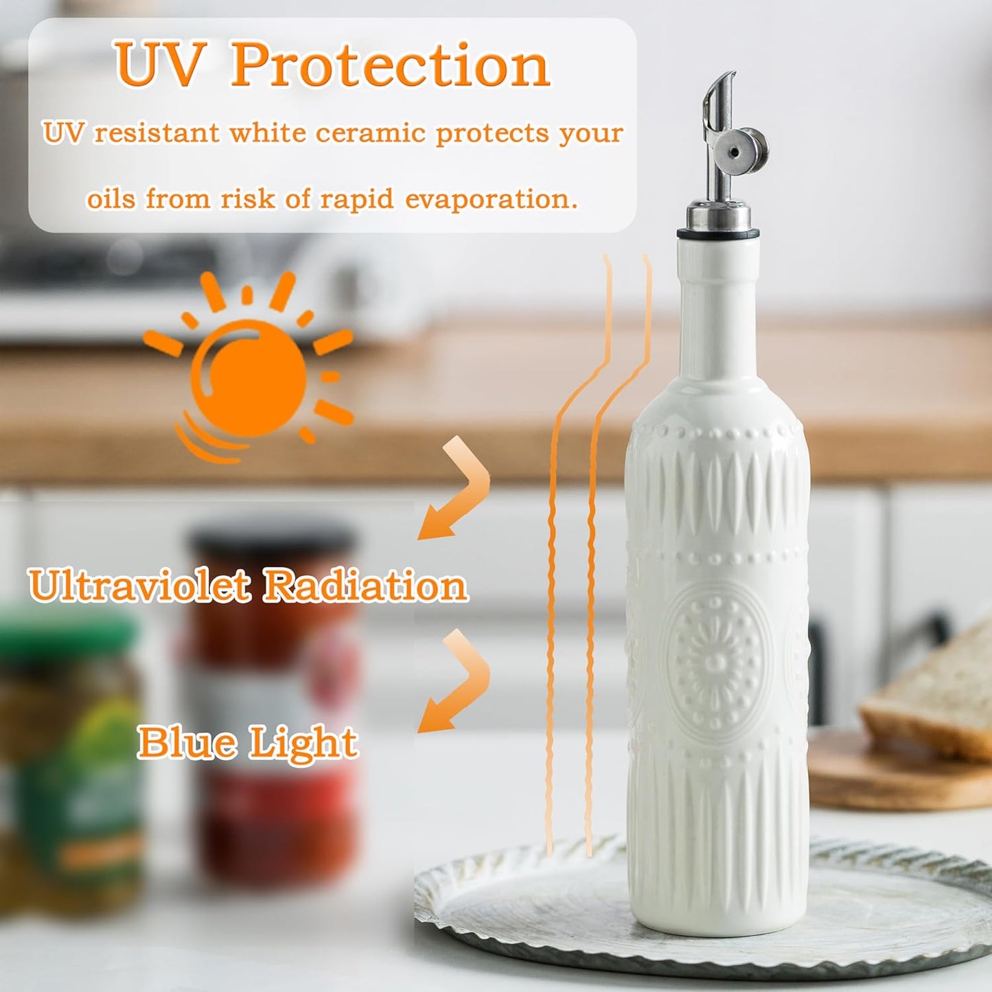 LYEOBOH Oil Dispenser for Kitchen, Olive Oil Dispenser Bottle with Non Drip Spout - 17 OZ Ceramic Vinegar Dispenser Bottle, Easy to Use for Kitchen Gadgets, Frying, BBQ, White