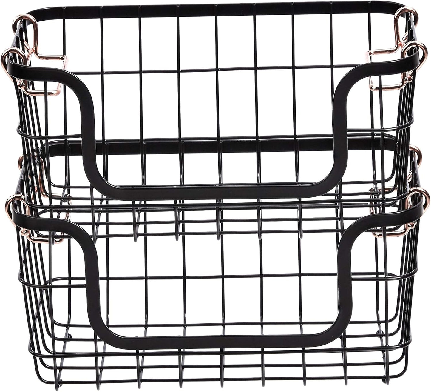 Amazon Basics Stackable Metal Wire Rectangular Storage Basket Set For Kitchen or Bathroom, 2 Count, Black