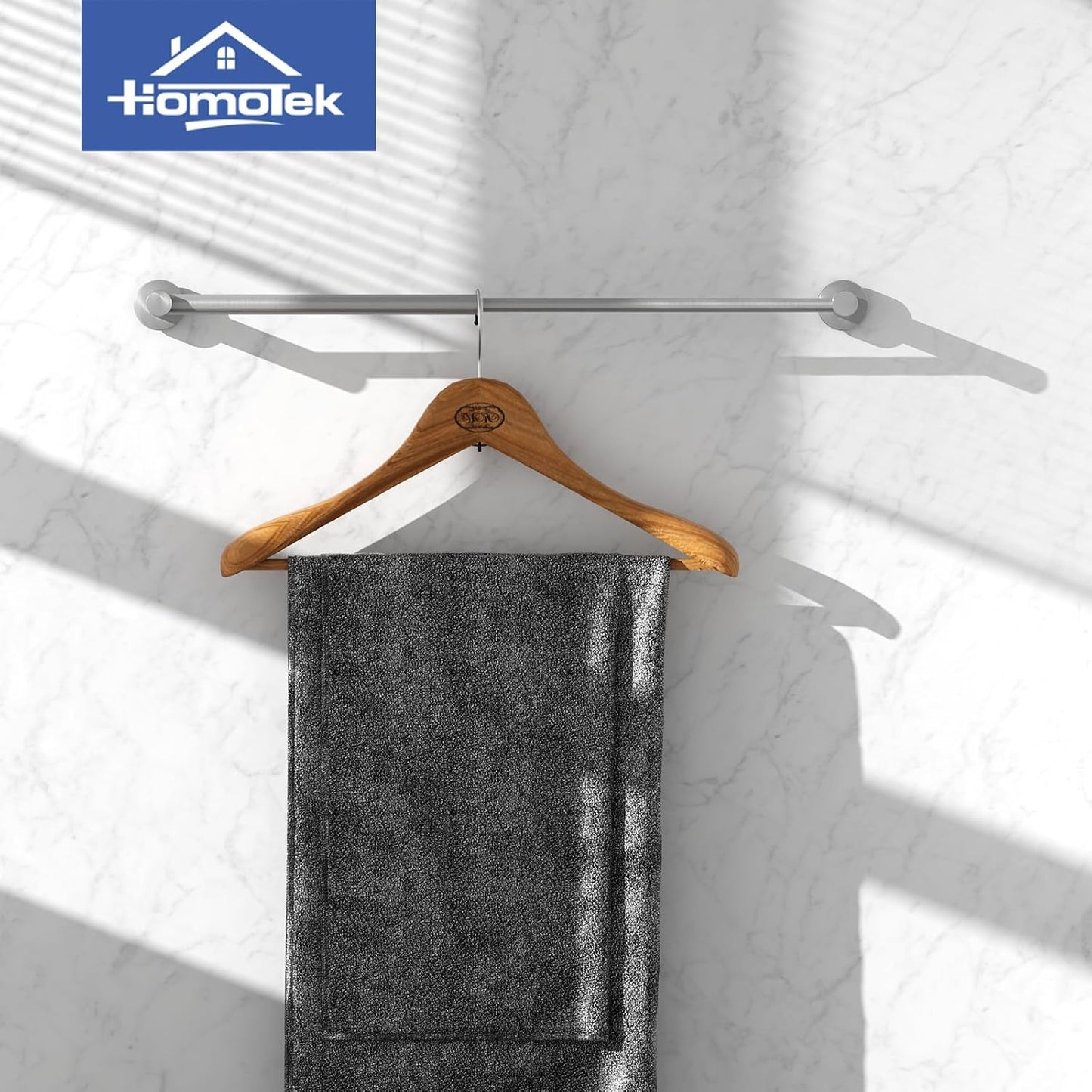 2 Pack Adjustable Towel Bar, HOMOTEK Economic Bathroom Towel Holder Rod from 12 Inch to 22 Inch Single Towel Racks, Wall Mount Towel Rail, Towel Hanger Hook for Kitchen(Brushed Stainless Steel)